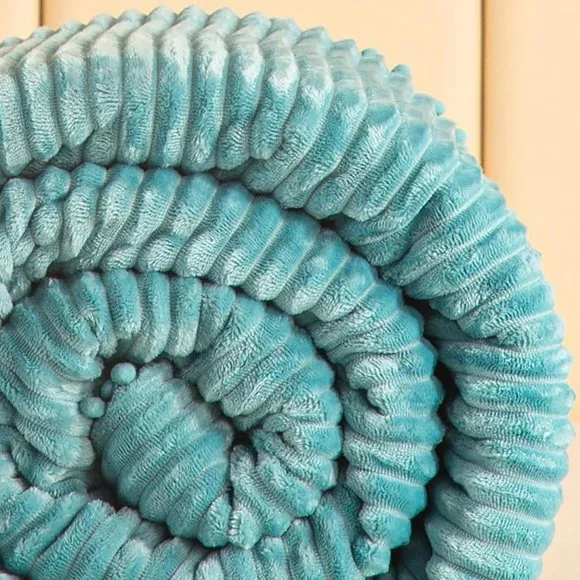 Aqua Blue Soft Velvet Bedding Corduroy Stripe Comforter Set Full